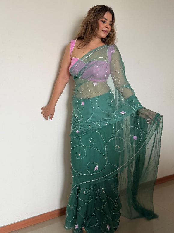 Ombre Green Chiffon Saree