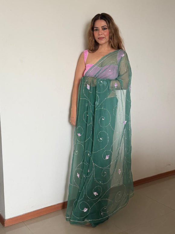 Ombre Green Chiffon Saree