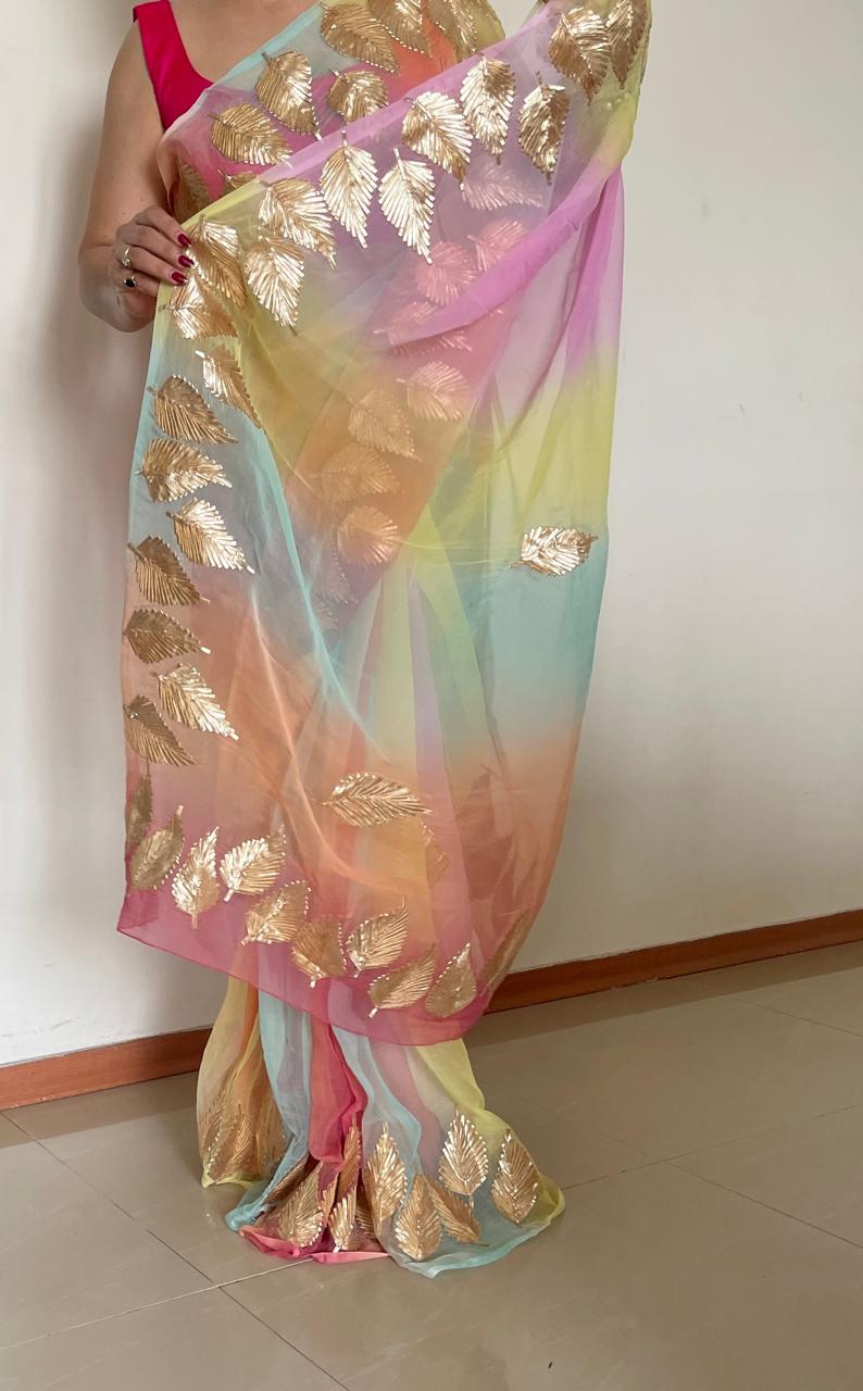 Rainbow Gotta Chiffon Saree