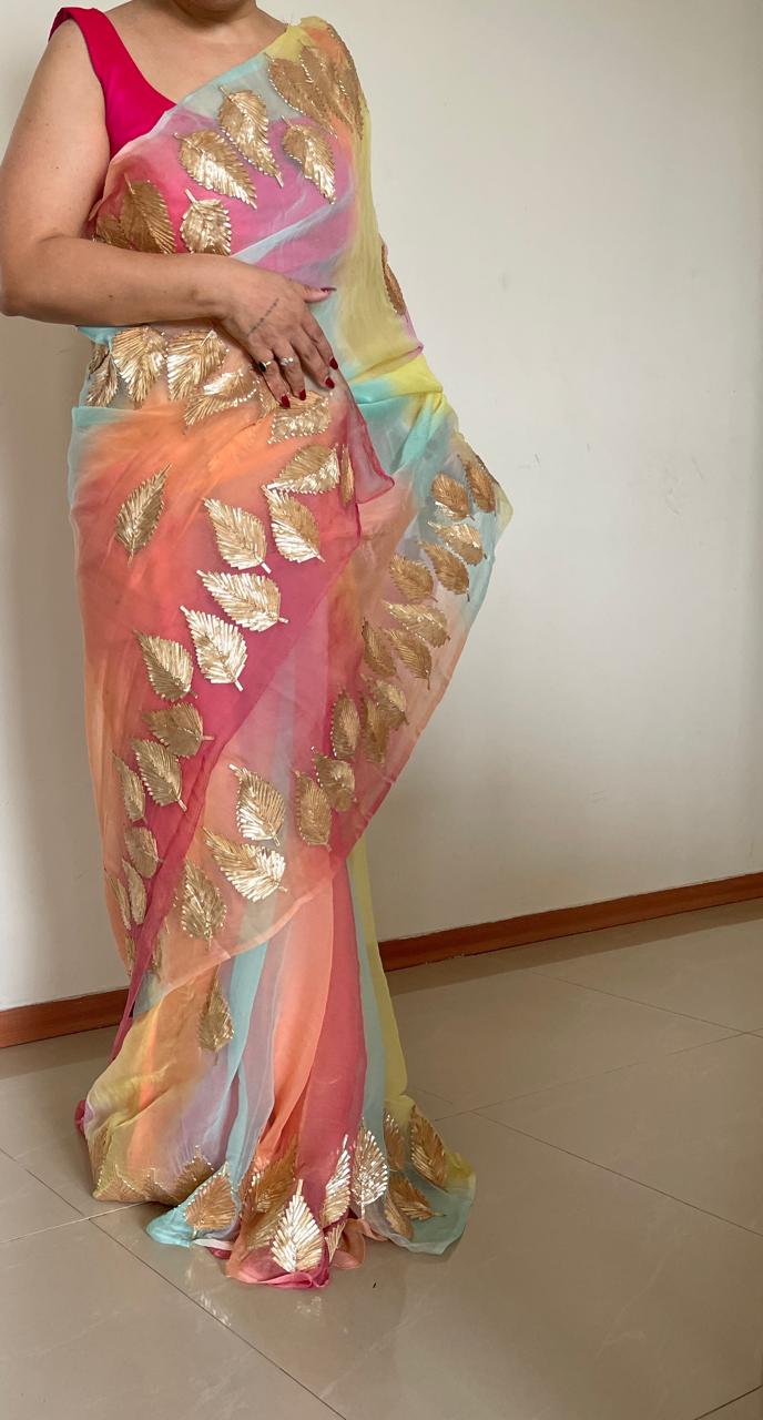 Rainbow Gotta Chiffon Saree