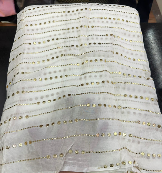 White Mukaish Pure Chinon Saree