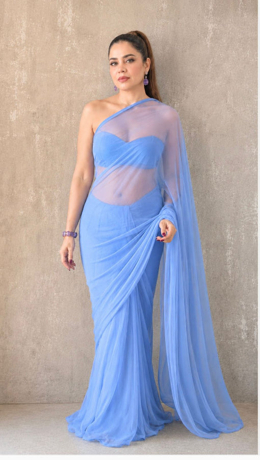 Plain Pure Chiffon Saree