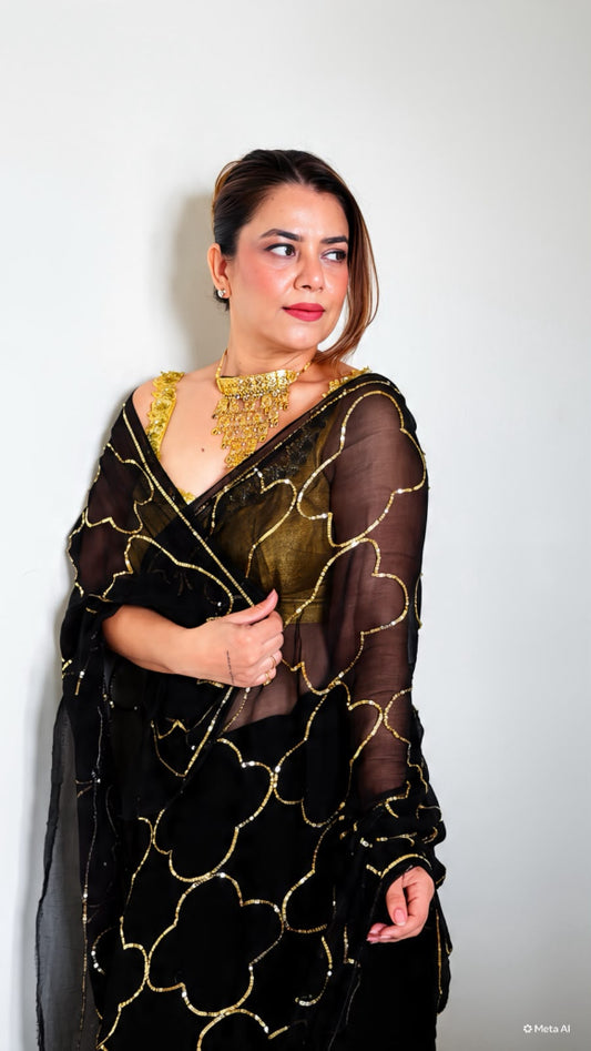 Black Sequins Saree