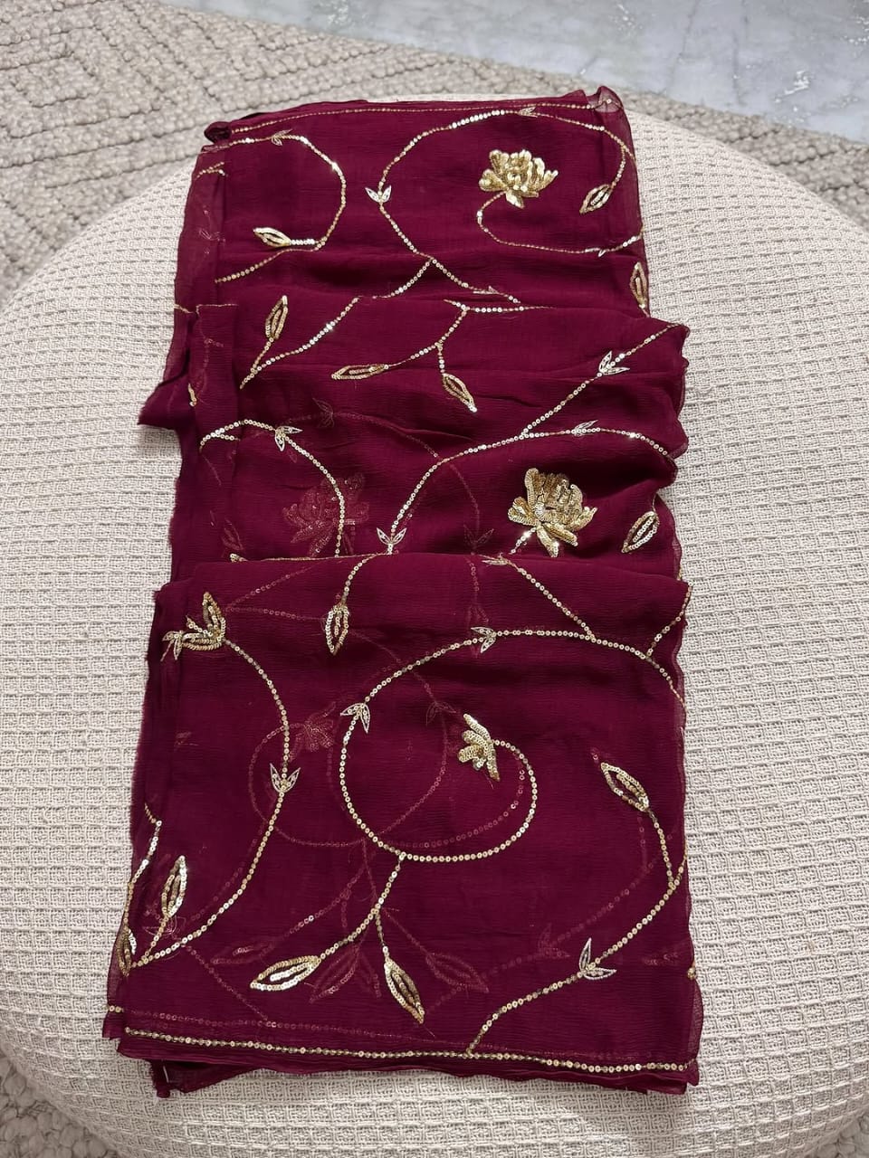 Black Rose Sequins Chiffon Saree