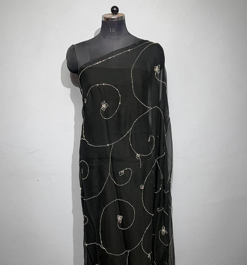 Black Cutdana Zaal Chiffon Saree