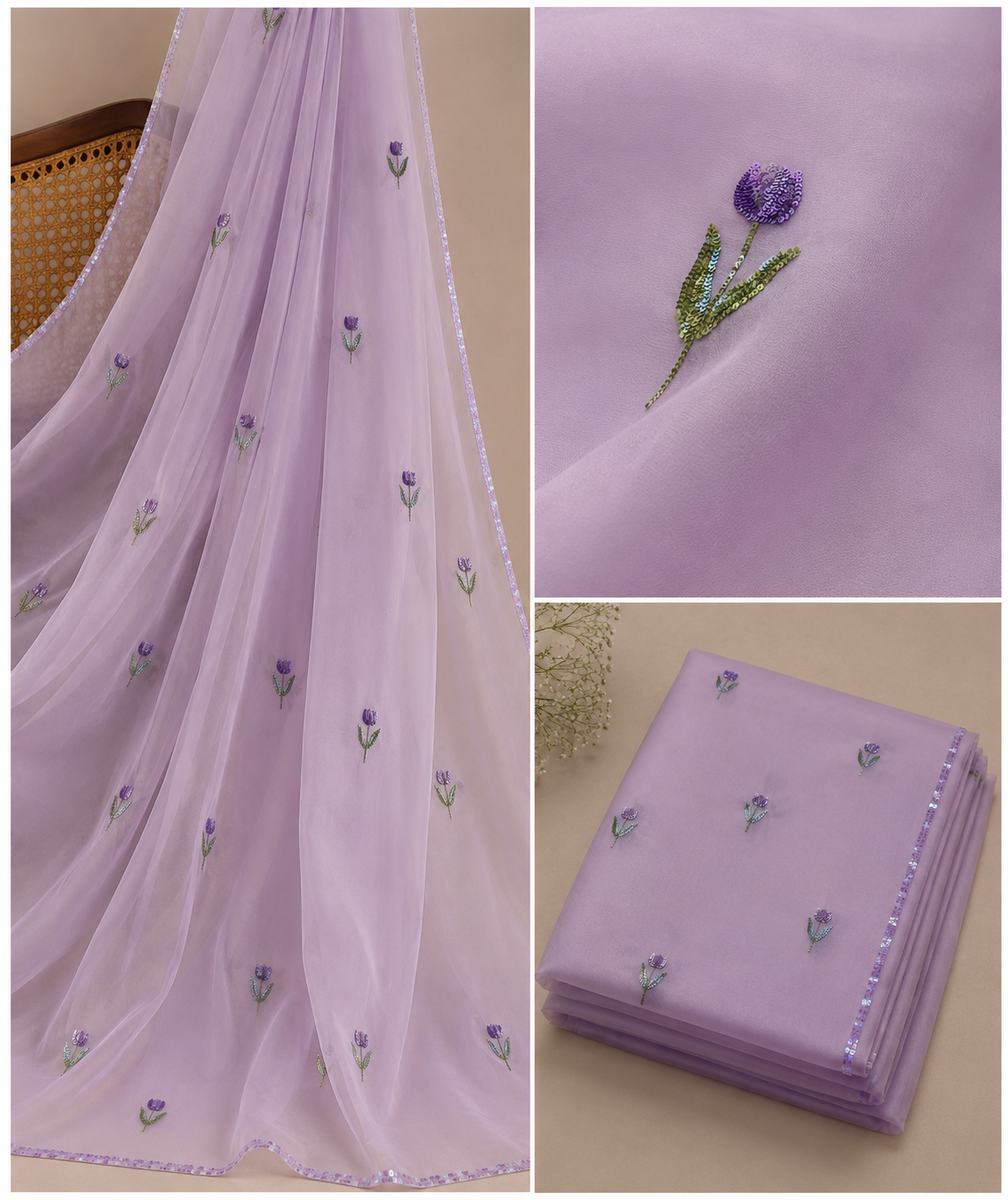 Lavender Tulip Organza Saree