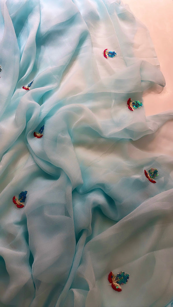 Sky Blue Chiffon Saree