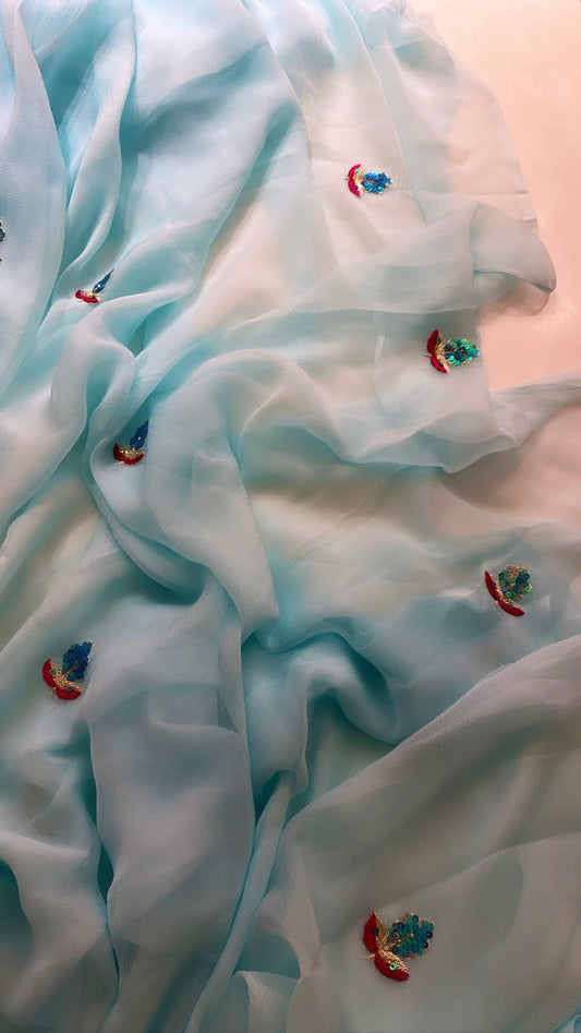 Sky Blue Chiffon Saree