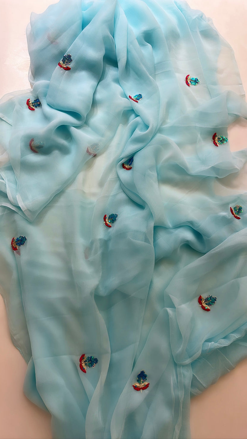 Sky Blue Chiffon Saree