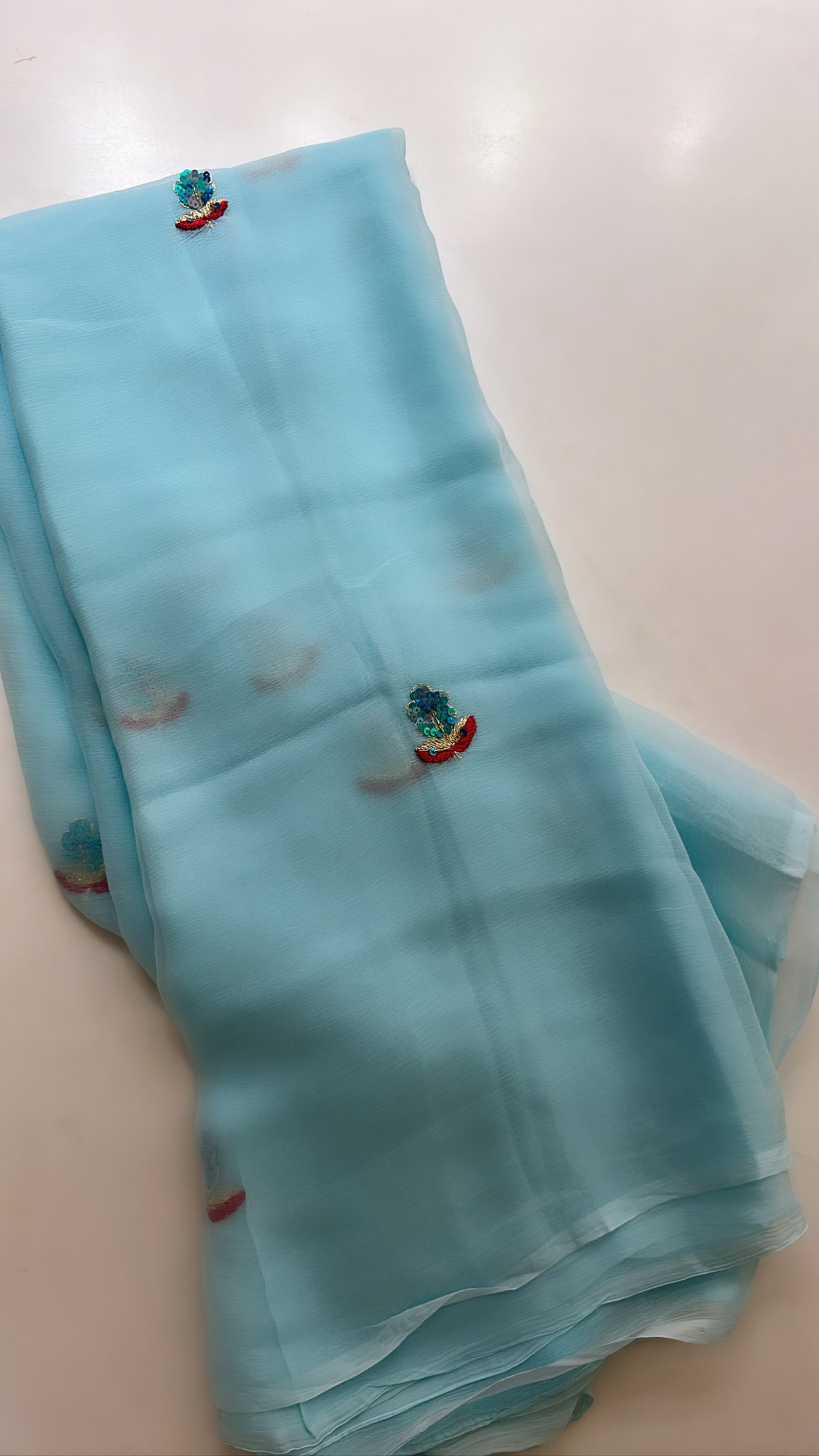 Sky Blue Chiffon Saree