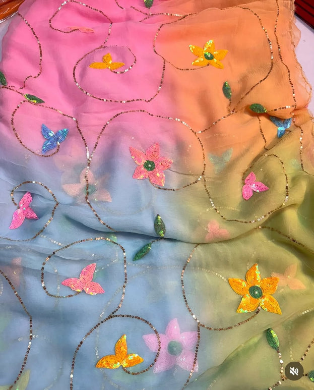 Sana Rainbow Sequin Chiffon Saree