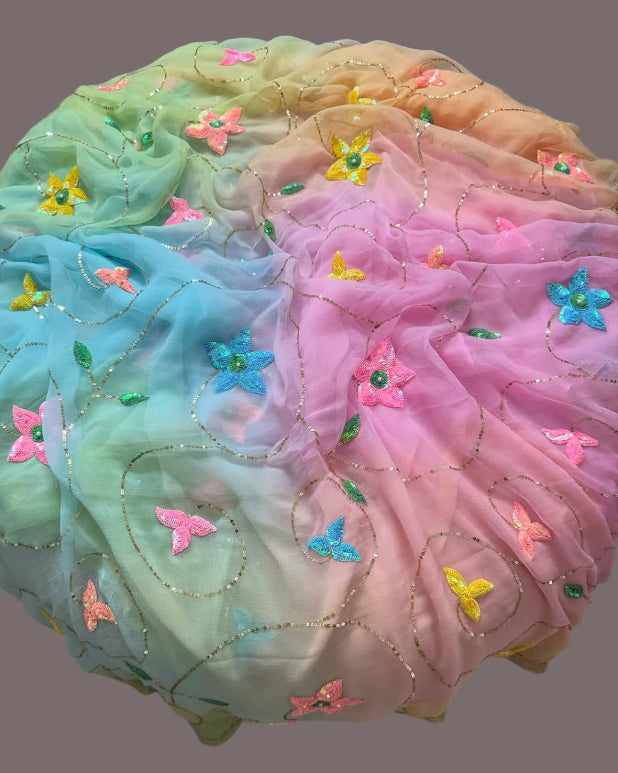 Sana Rainbow Sequin Chiffon Saree