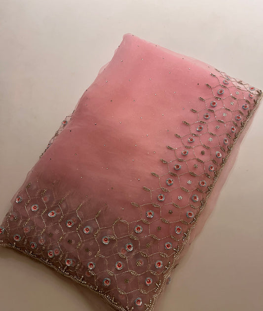 Pink Evening Organza Saree