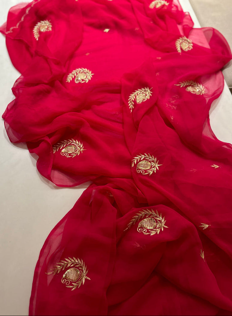 Red Kairi Chiffon Saree