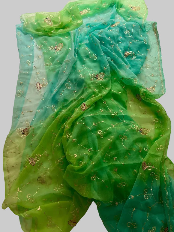 Lime Peacock Chiffon Saree