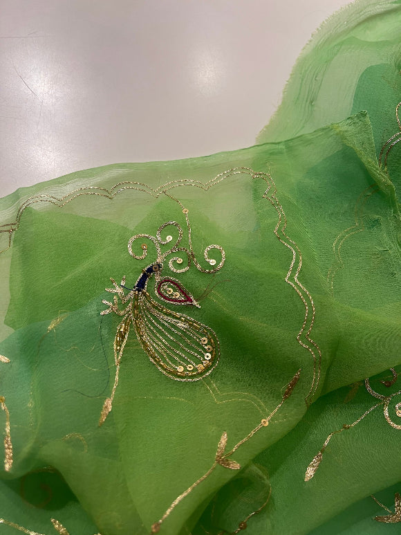 Lime Peacock Chiffon Saree