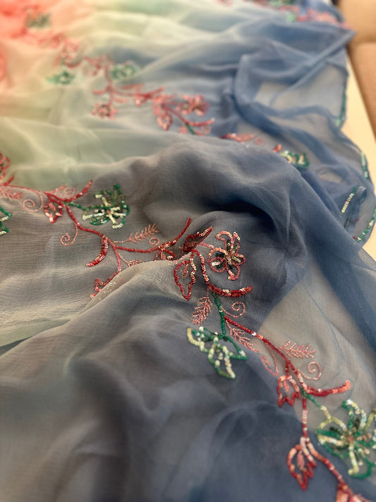 Flora Sequin Chiffon Saree