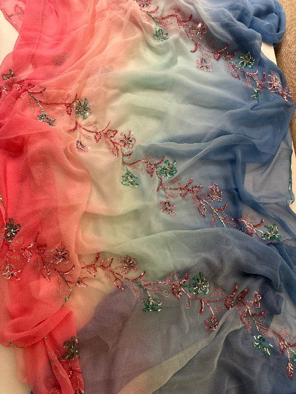 Flora Sequin Chiffon Saree