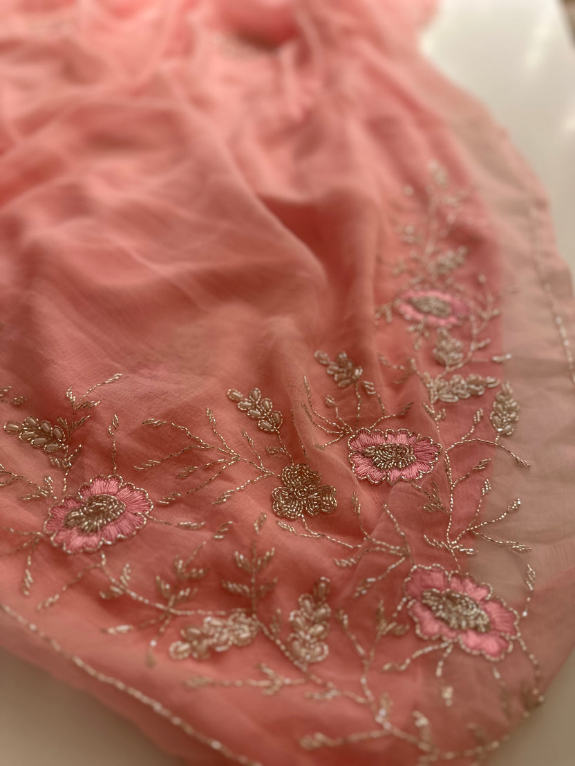 Rose Beads Chiffon Saree