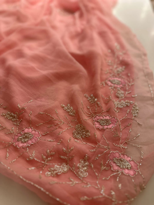 Rose Beads Chiffon Saree