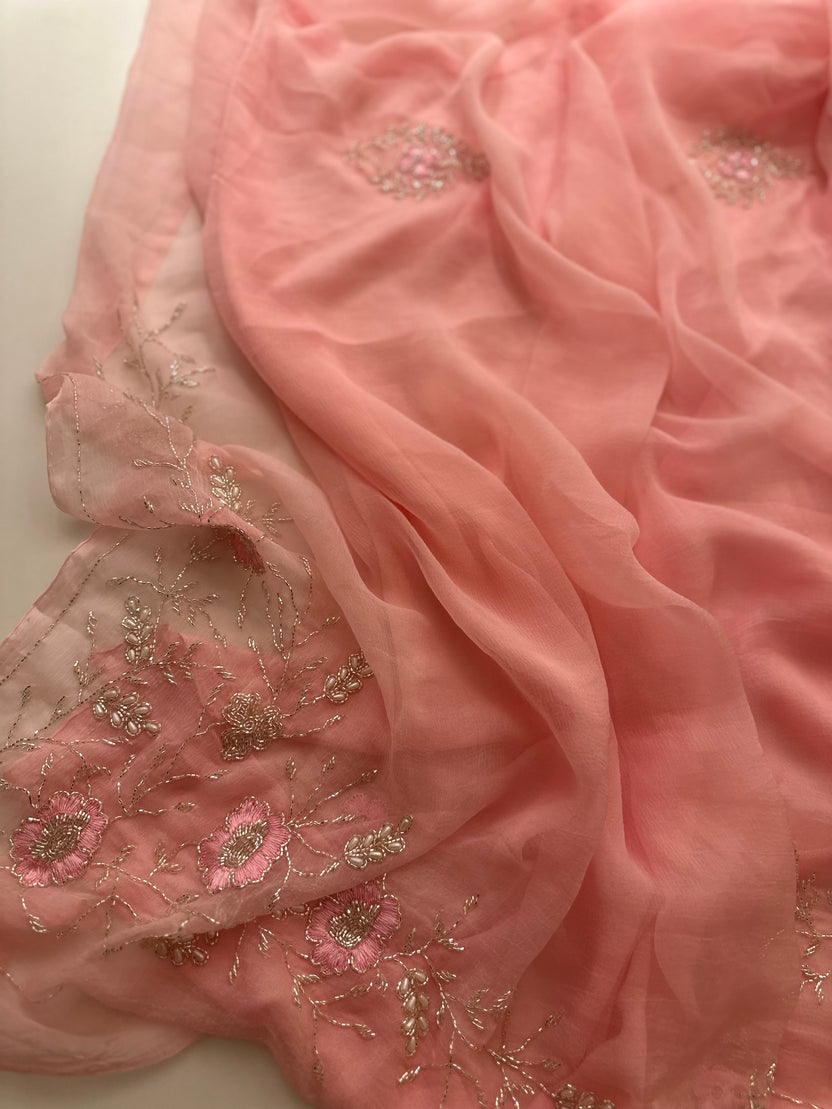 Rose Beads Chiffon Saree
